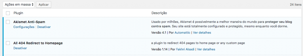 Área de Plugins no WordPress