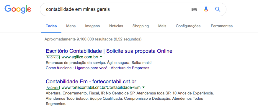 Tráfego Google Contabilidade