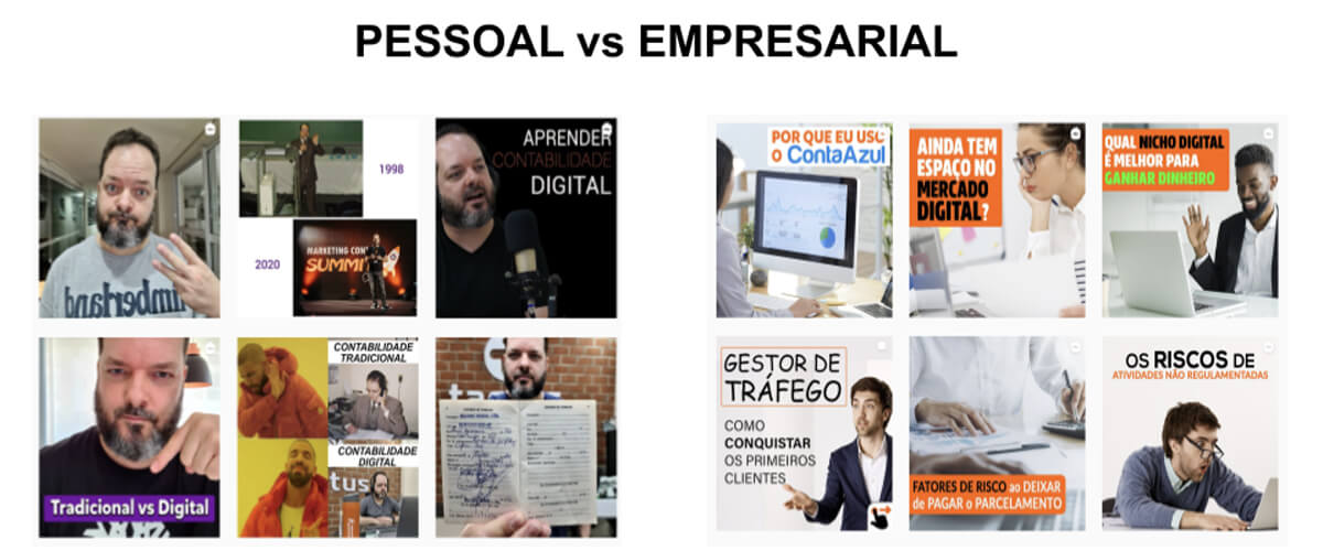 imagem que represente comparativo entre perfil pessoal vs empresarial